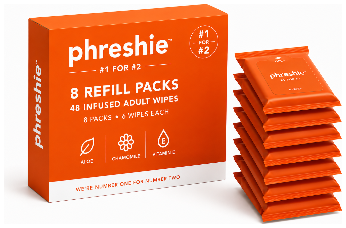 Phresh Wave box containing 8 refill packs and 48 wipes