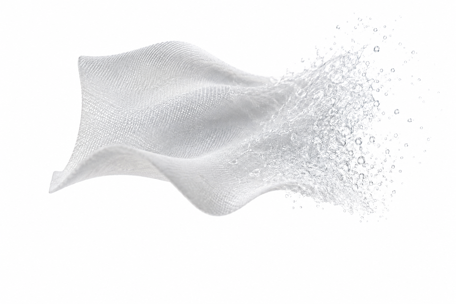 A Phreshie wipe dissolving into a clean splash of purified water